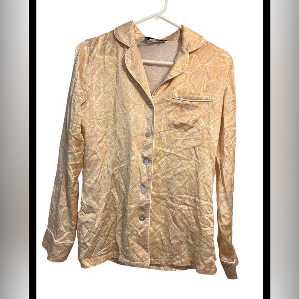 GINIA 100% Silk Pajama Top Serpentine Gold XS NWOT
